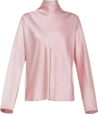 Forte_Forte Hoge hals satijnen blouse - Dames - Blouses - Roze - S - Satijn - Overhemden
