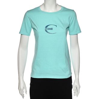 Just Cavalli Blue Logo Printed Cotton Short Sleeve T-Shirt
