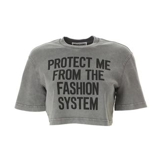 Moschino Protect Cropped T-shirt - female - Moschino - T-Shirts - Gray - M - Tops