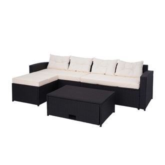 Hhg Conjunto De Polirrat&aacute;n Hhg-080, Conjunto De Balc&oacute;n/jard&iacute;n/sal&oacute;n Sof&aacute;, Compartimento, Negro, Cojines Crema-beige