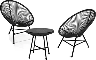IDMarket Set Di Mobili Da Giardino Izmir Tavolo E 2 Poltrone Uovo In Corda Nera