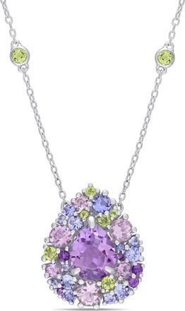 Mimi & Max 4 5/8 CT TGW Tanzanite, Rose de France, Peridot and Amethyst Mosaic Teardrop Necklace in Sterling Silver