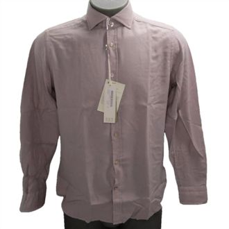 Guglielminotti Mens Long Sleeve Collared Cotton Button Shirt In Light Pink
