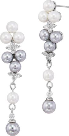 Savvy Cie Jewels RHODIUM PLATED FAUX PEARLS AND CZ CASCADE DANGLE EARRINGS