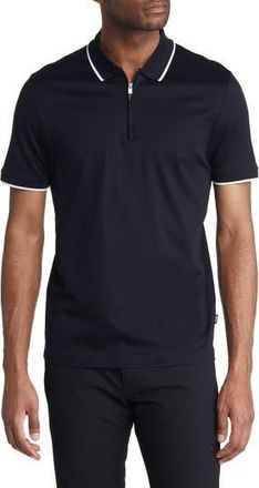 BOSS Polston Tipped Zip Polo in Black at Nordstrom Rack, Size X-Large
