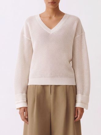 Fabiana Filippi Maglia a v in misto cotone traforato