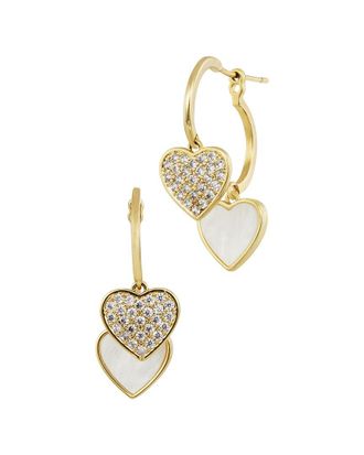 Savvy Cie Jewels 18K Plated Pearl Cz Hoops Earrings