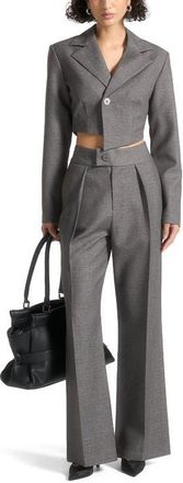 Mani&egrave;re De Voir Dina Asymmetric Tailored Cropped Blazer in Grey Marl at Nordstrom, Size 12