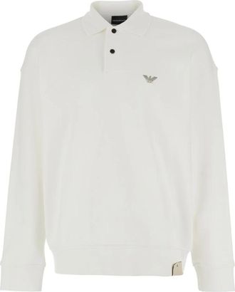 Emporio Armani Hoodies & sweatvesten, Heren, Wit, L, Katoen, Polo Collar Sweatshirt