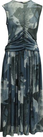 Victoria Victoria Beckham Ruched Front Midi Dress in Blue Polyester