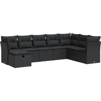 vidaXL Set De Sof&aacute;s De Jard&iacute;n Y Cojines 8 Piezas Rat&aacute;n Sint&eacute;tico Negro