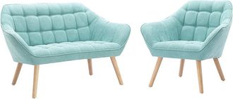 Vente-Unique Sof&aacute; de 2 plazas y sill&oacute;n de tela verde agua CASERTA