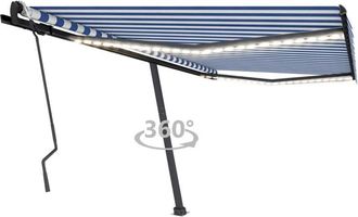 vidaXL Toldo Manual Retr&aacute;ctil Con Led Azul Y Blanco 450x300 Cm Vidaxl
