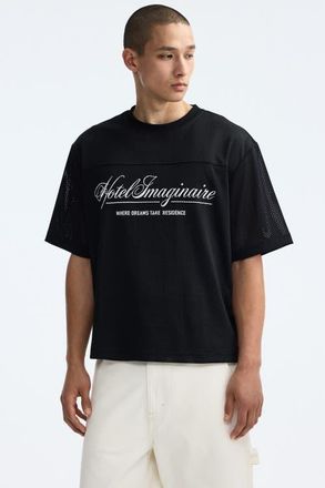 H&M Oversized Fit Printed Mesh T-shirt in Black/hotel Imaginaire at Nordstrom, Size Xx-Large