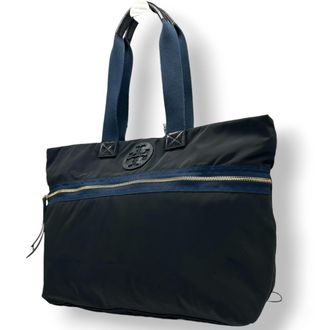 Tory Burch Black Navy Canvas Nylon Tote Bag (Pre-Owned)