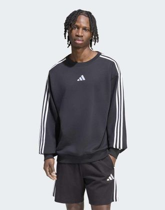 adidas Essentials - Felpa in French Terry nera e bianca con 3 strisce-Nero