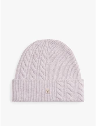 Tommy Hilfiger Womens Mixed Knit Wool-Blend Beanie - Pink