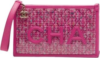 Chanel Pre-owned PVC Covered Tweed Clutch - Dames - Pre-owned - Roze - Maat: ONE Size Tweed