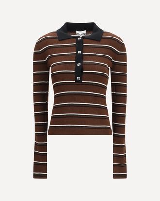 Ganni Striped Merino Polo Shirt Female XS
