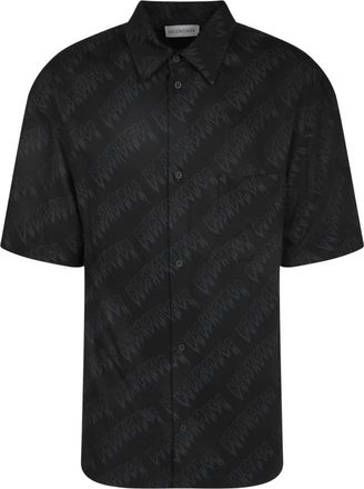 Balenciaga Fluid Viscose Shirt met Allover Logo - Heren - Korte mouwen Overhemden - Zwart - S - Overhemden