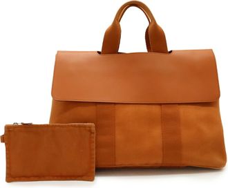 Herm&egrave;s Orange Toile Chevron Leather Handbag Pouch Tote Bag (Pre-Owned)