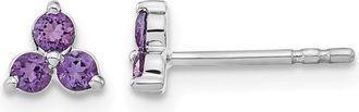 Diamond2Deal 14k White Gold 3-stone Amethyst Triangle Stud Earrings