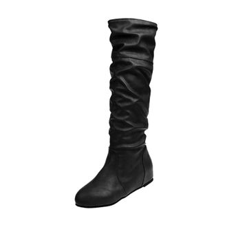 Generic Womens Mid Calf Length Boots, Leather Boots Womens Fashion British Style Boots Comfort Back Lace Up Boots Solid Color Side Zipper Boots Stylish Slope 