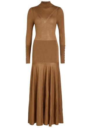 Paco Rabanne Merino and Silk-blend Midi Dress - Camel - S (UK8-10 / S)