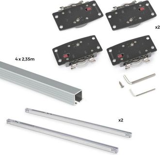 Emuca Kit De Herrajes Para Armario 2 Puertas Correderas Y Cierre Suave Flow2 Con Carriles Encastrados 2.35m, Tableros No Incluidos, Anodizado Mate - Emuca