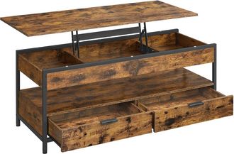 Vasagle Mesa de centro elevable con cajones y estante de color marr&oacute;n y negro