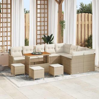vidaXL Conjunto De Sof&aacute; De Jard&iacute;n Con Coj&iacute;n 13 Pcs Beige Y Crema