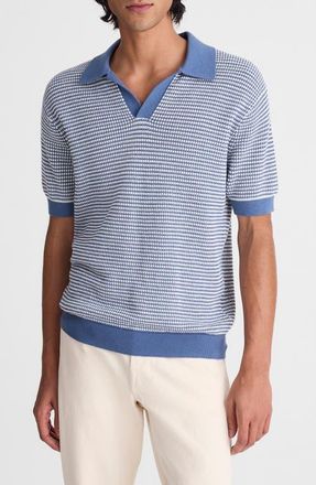 Madewell Textured Stitch Johnny Collar Sweater Polo in Steel Blue at Nordstrom, Size Xx-Large