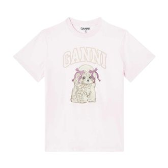 Ganni T-Shirts, female, Pink, Size: M Basic Cotton Jersey T-shirt