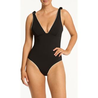 Sea Level Australia Babylon Knotted Strap One-Piece Swimsuit in Black at Nordstrom, Size 10 Us