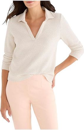 Nic+Zoe Textured Tuck Stitch Knit Polo Womens Clothing Neutral : MD, Cotton/Elastane/Polyester