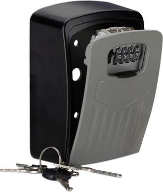 Relaxdays Relaxdays - 4 Guarda Llaves Con C&oacute;digo, Caja Seguridad Pared, Armario, Key Safe, Aluminio, 14,5x10,5x5 Cm, Negro-gris
