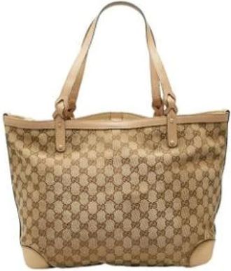 Gucci Pre-owned Tote Bags, female, Brown, Size: ONE SIZE Pre-owned Canvas Tote Bag