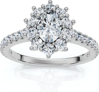 Pompeii3 1Ct TW Oval Halo Diamond Engagement Ring 14k Gold or Platinum Lab Grown