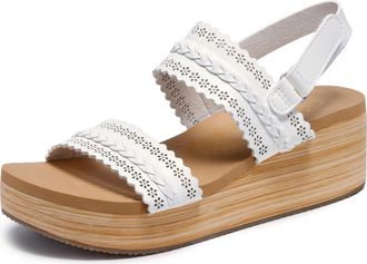 Skechers Womens Summers-Coastal Stroll Wedge Sandal, White, 9
