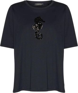 Elena Miro T-shirt met paillettenborduurwerk - Dames - T-shirts - Blauw - S - Pailletten - Tops