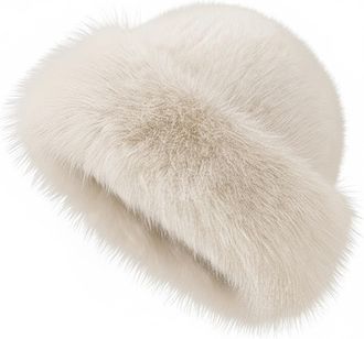 Generic Womens Winter Faux Fur Bucket Hat,Winter Warm Faux Mink Plush Hat Fluffy Fisherman Fuzzy Snow Mongolian Russian Hat for Outdoor Travel Hiking Work (Be