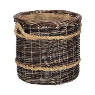 Red Hamper Round Hessian Lined Heritage Rope Lined Log Basket in Brown | Size: Large