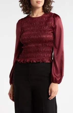 Elodie Smocked Ruffled Top in Wine at Nordstrom Rack, Size X-Small