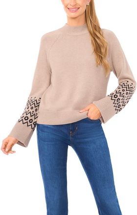 Halogen Fair Isle Accent Mock Neck Sweater in Pure Cashmere at Nordstrom Rack, Size Xx-Small