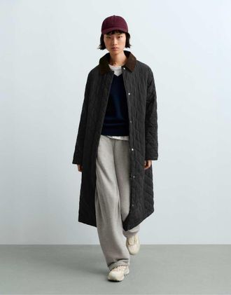 Oysho giacca lunga imbottita Fellex aerogel con colletto a contrasto nera-Nero
