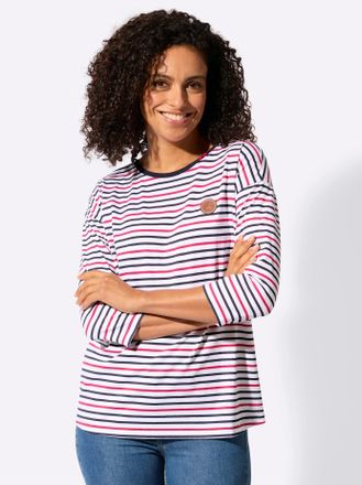 Casual Looks 3/4-Arm-Shirt CASUAL LOOKS Ringelshirt, Damen, Gr. 36, wei&szlig;, marine, geringelt, 100% Baumwolle, gemustert, gestreift, mehrfarbig, Rundhals, Shirts 3/4