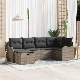 vidaXL Vidaxl - Conjunto De Sof&aacute; De Jard&iacute;n Con Coj&iacute;n 6 Pcs Gris Polirat&aacute;n