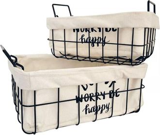 Trade Shop Trade Shop - Set 2 Pz Cestini In Metallo Con Rivestimento Tessuto Porta Oggetti Manici 10628