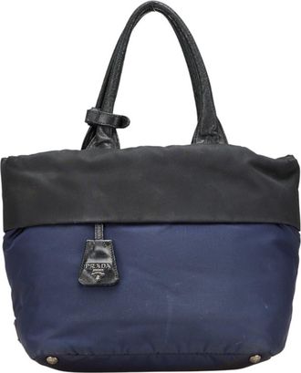 Prada Navy Black Nylon Handbag Tote Bag (Pre-Owned)
