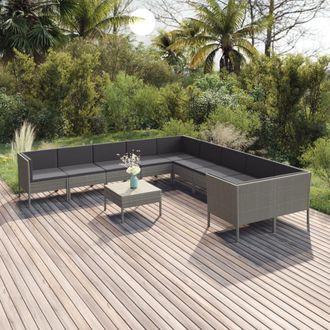 vidaXL Set De Muebles De Jard&iacute;n 11 Pzas Y Cojines Rat&aacute;n Sint&eacute;tico Gris Vidaxl